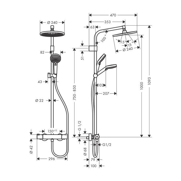 TERMOSTATSKI TUŠ SET CROMETTA S 240 VARIA, 26781000, HANSGROHE - slika 3