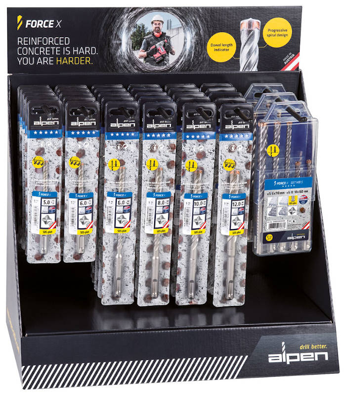 33-DELNI SET UDARNIH SVEDROV ZA BETON FORCE X SDS PLUS, 4 REZNI, ALPEN